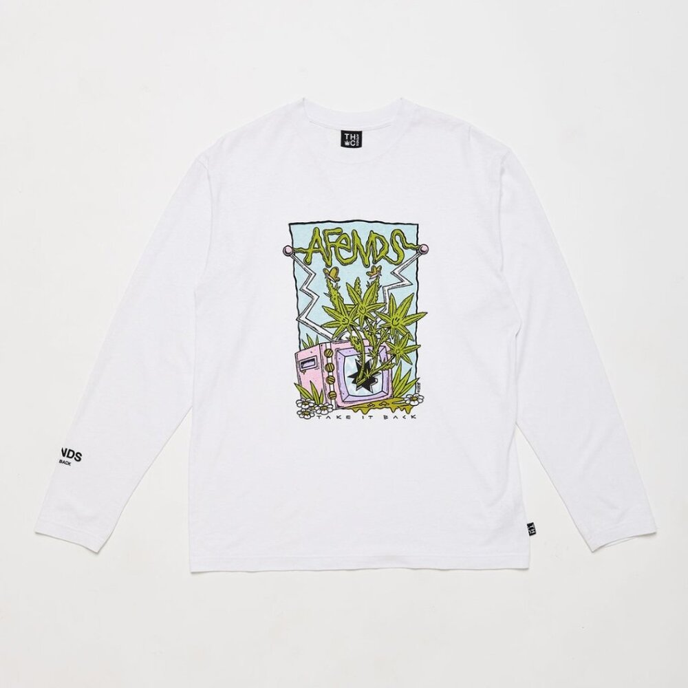 BNWT Afends - Take It Back - Hemp Weed Men's White Long Sleeve T-Shirt